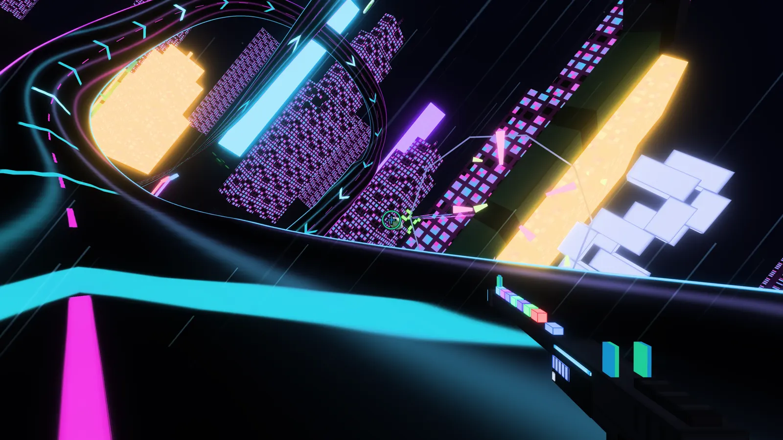 Blasting targets above the neon megacity